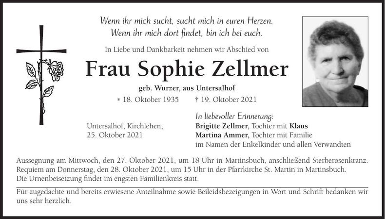 Traueranzeige Sophie Zellmer