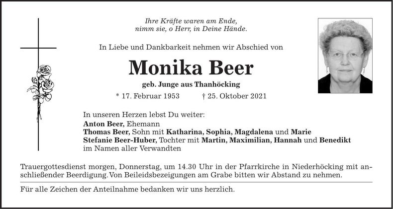 Traueranzeige Monika Beer