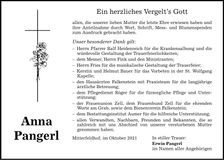 Traueranzeige Anna Pangerl