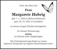 Traueranzeige Margarete Hubrig