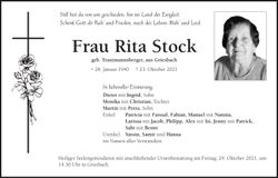 Traueranzeige Rita Stock