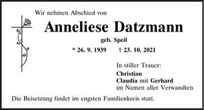 Traueranzeige Anneliese Datzmann