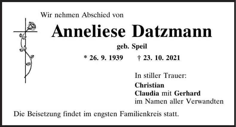 Traueranzeige Anneliese Datzmann