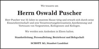 Traueranzeige Oswald Puscher