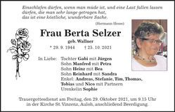 Traueranzeige Berta Selzer