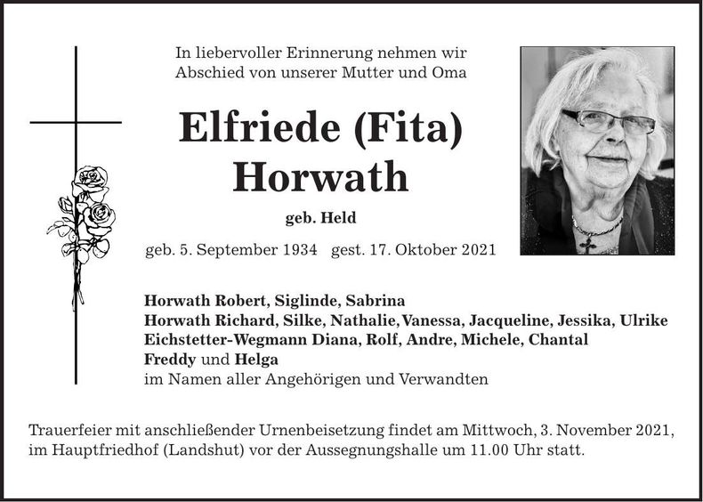 Traueranzeige Horwath Elfriede