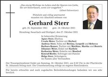Traueranzeige Gerhard Sterr