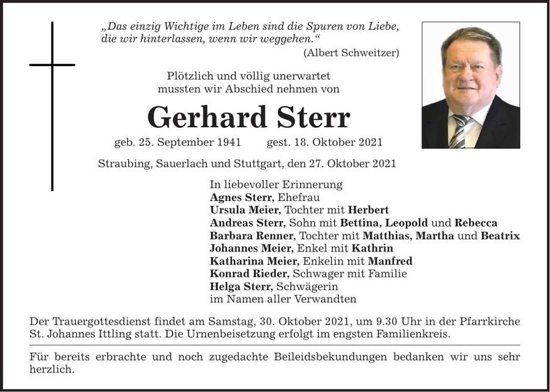 Traueranzeige Gerhard Sterr