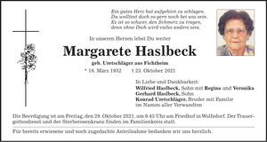 Traueranzeige Margarete Haslbeck