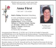 Traueranzeige Anna Fürst