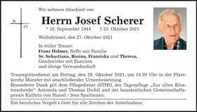 Traueranzeige Josef Scherer