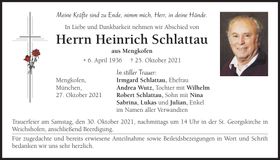 Traueranzeige Heinrich Schlattau