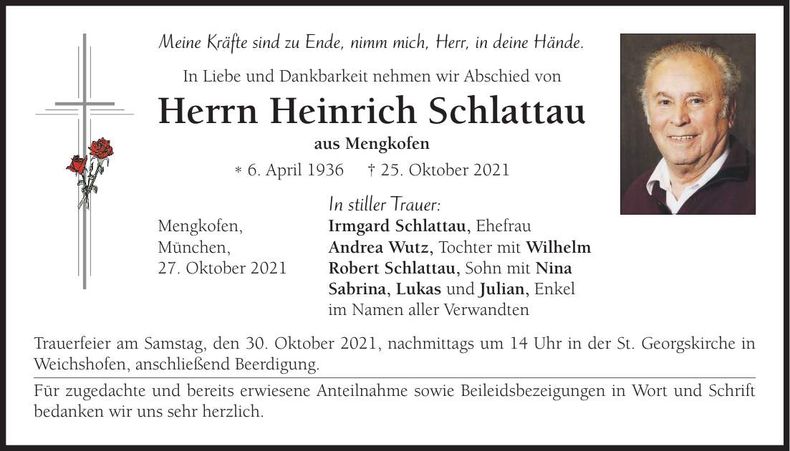 Traueranzeige Heinrich Schlattau