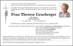 Traueranzeige Therese Grasberger