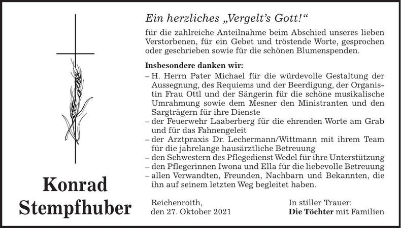 Traueranzeige Konrad Stempfhuber