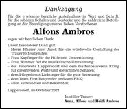 Traueranzeige Alfons Ambros