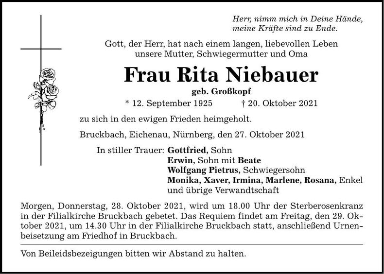 Traueranzeige Rita Niebauer