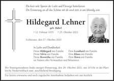 Traueranzeige Hildegard Lehner