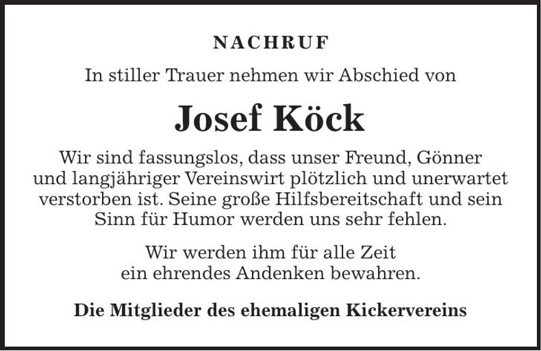 Traueranzeige Josef Köck