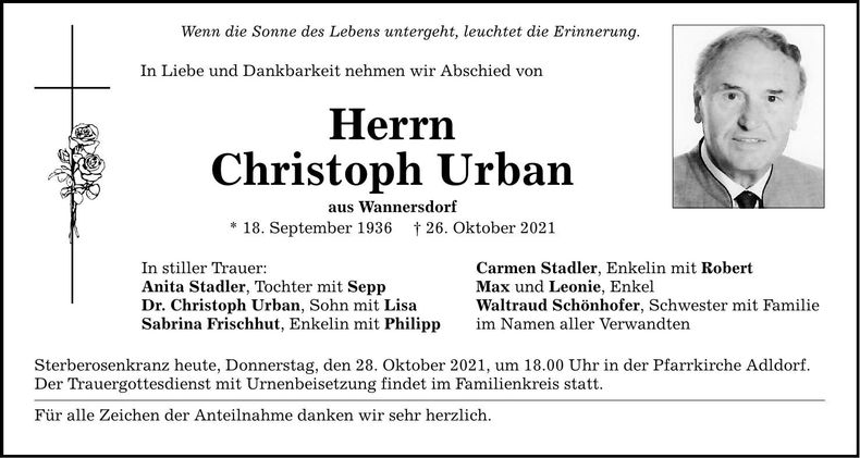 Traueranzeige Christoph Urban