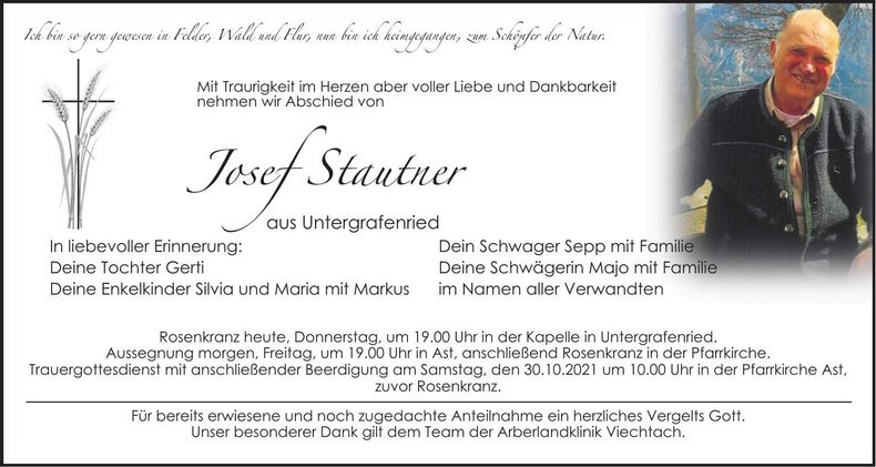 Traueranzeige Josef Stautner