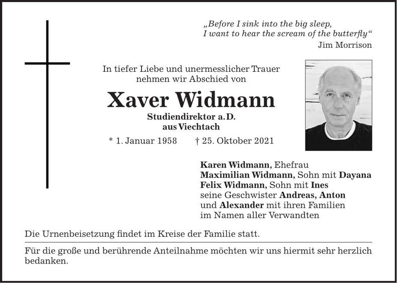 Traueranzeige Xaver Widmann