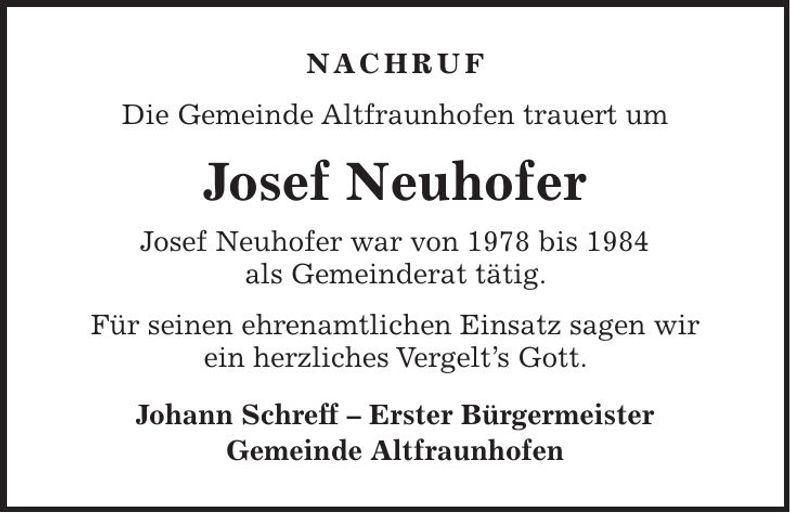 Traueranzeige Josef Neuhofer