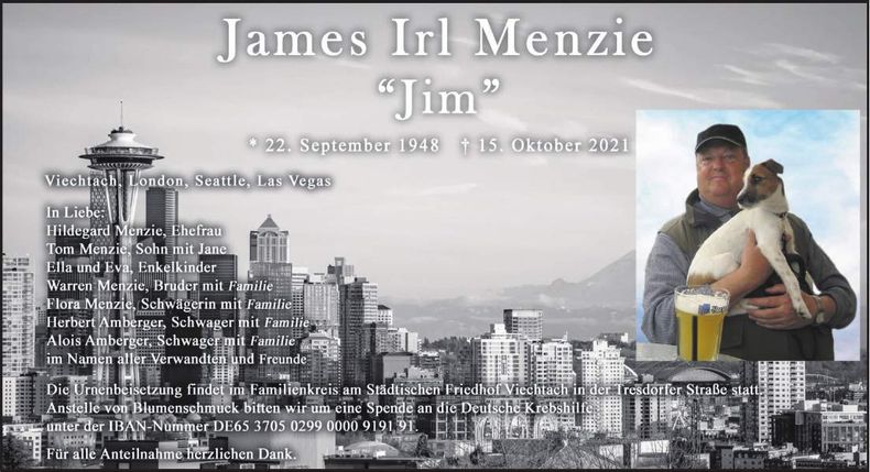 Traueranzeige James Irl Menzie