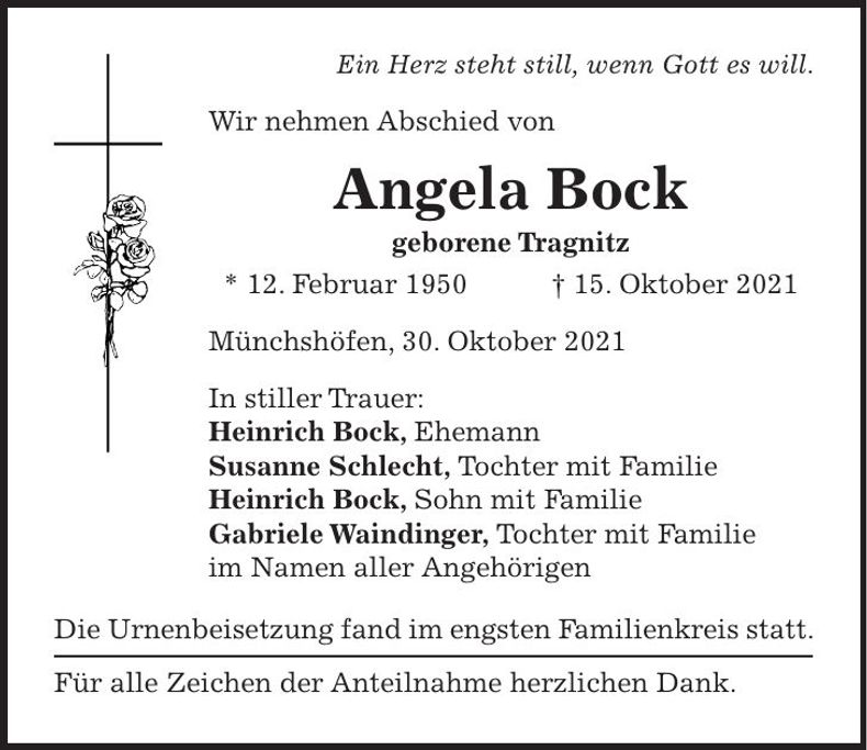 Traueranzeige Angela Bock