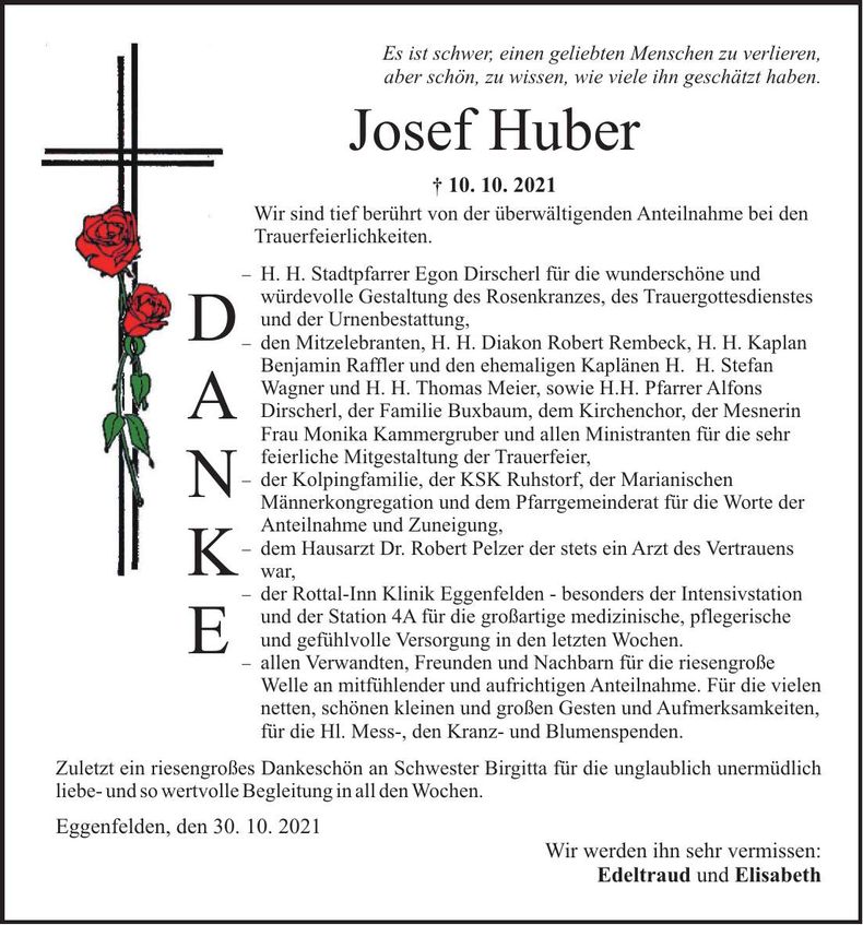 Traueranzeige Josef Huber