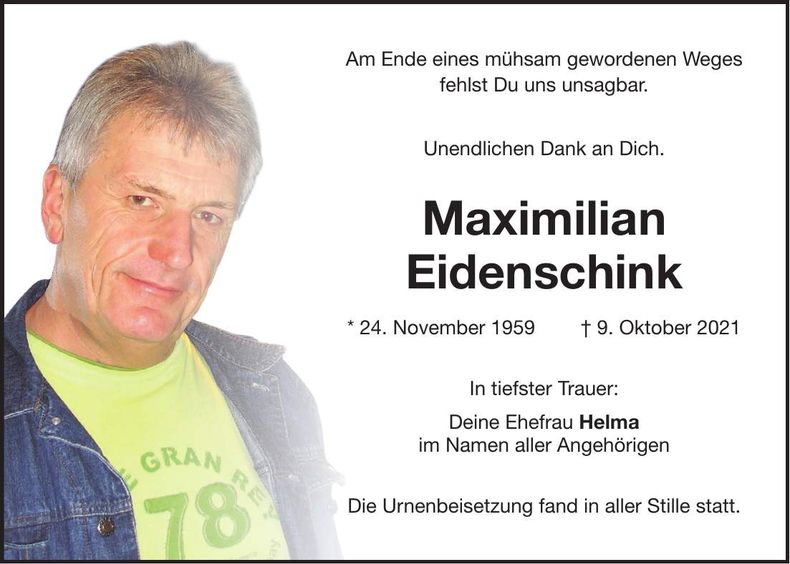 Traueranzeige Maximilian Eidenschink