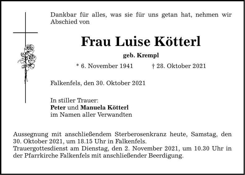 Traueranzeige Luise Kötterl
