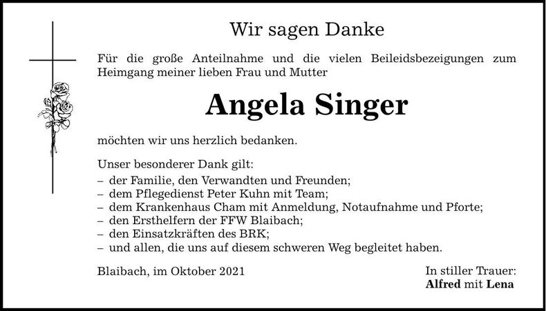 Traueranzeige Angela Singer