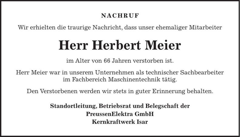Traueranzeige Herbert Meier