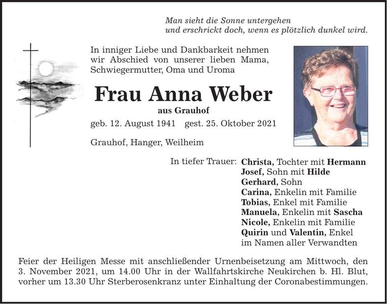 Traueranzeige Anna Weber