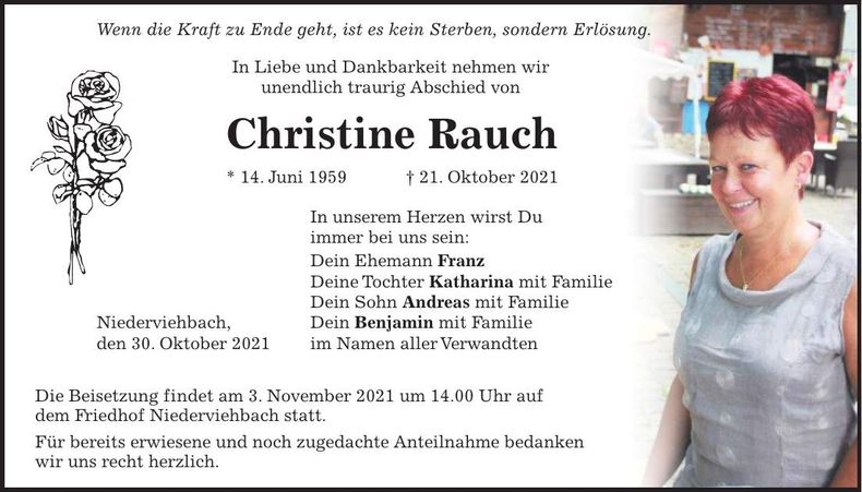 Traueranzeige Christine Rauch