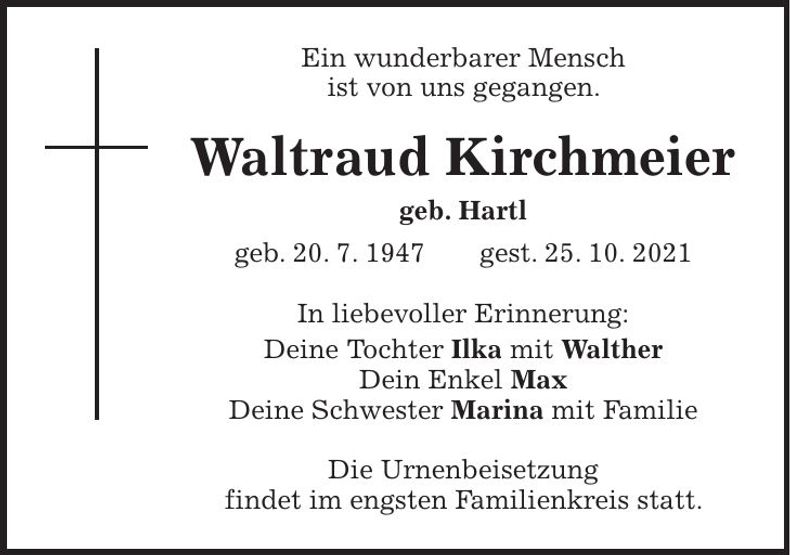 Traueranzeige Waltraud Kirchmeier