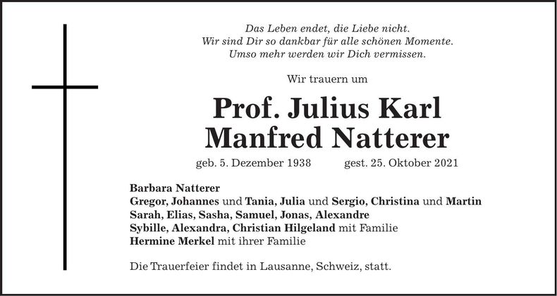 Traueranzeige Julius Karl Manfred Natterer