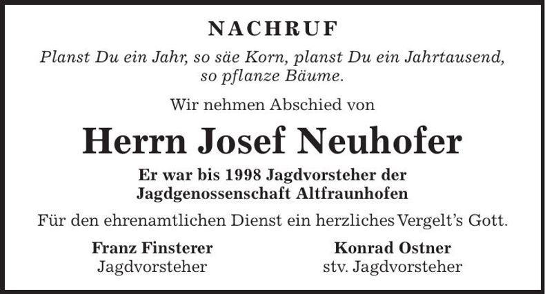 Traueranzeige Josef Neuhofer