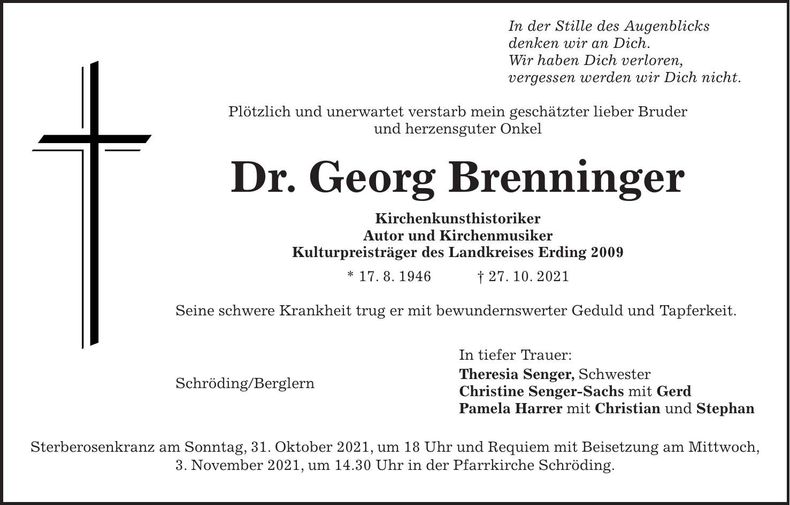 Traueranzeige Georg Dr. Brenninger