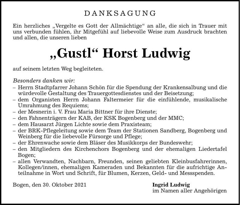 Traueranzeige Horst Ludwig