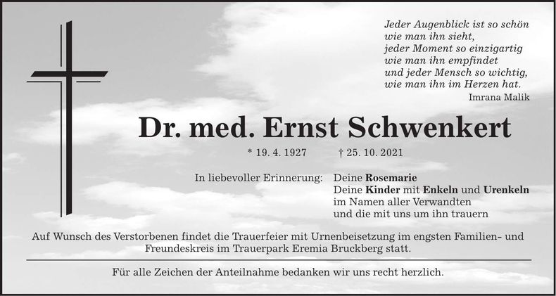 Traueranzeige Ernst Schwenkert