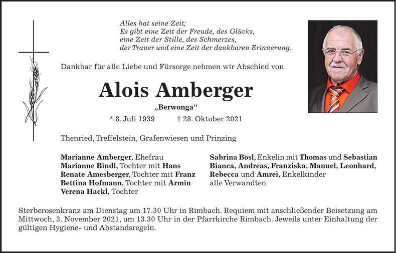 Traueranzeige Alois Amberger