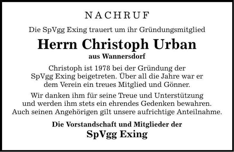 Traueranzeige Christoph Urban