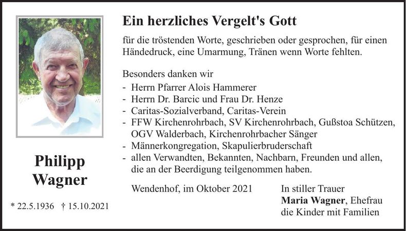 Traueranzeige Philipp Wagner