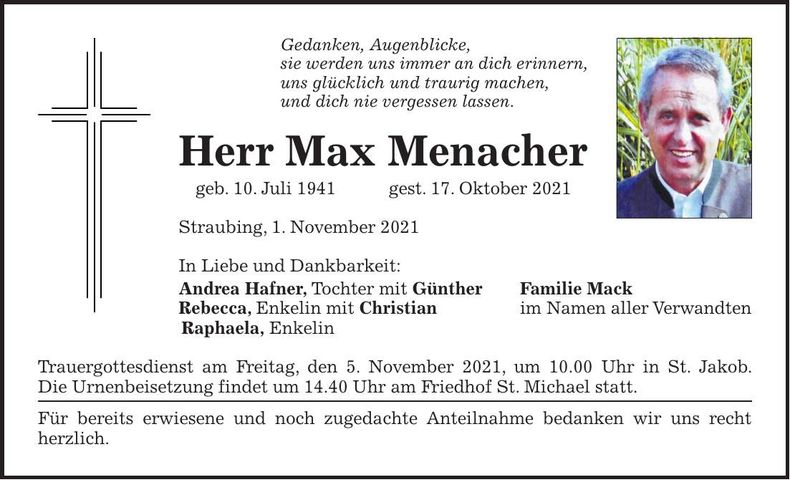 Traueranzeige Max Menacher