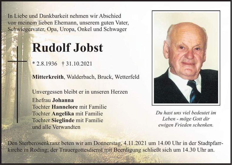 Traueranzeige Rudolf Jobst