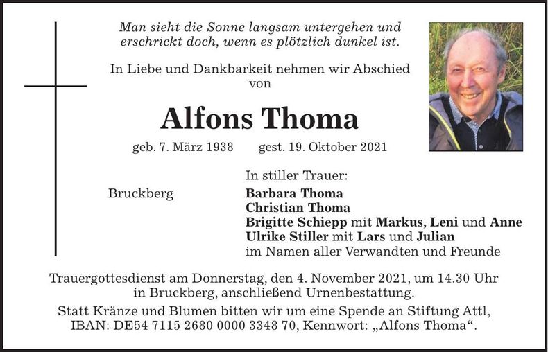 Traueranzeige Alfons Thoma