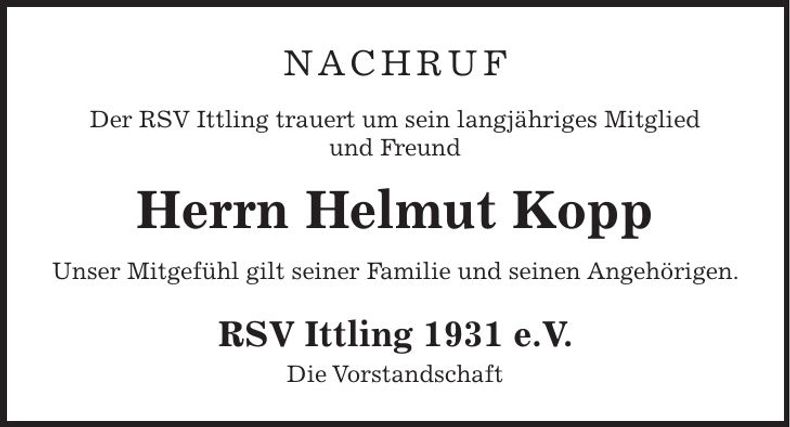 Traueranzeige Helmut Kopp
