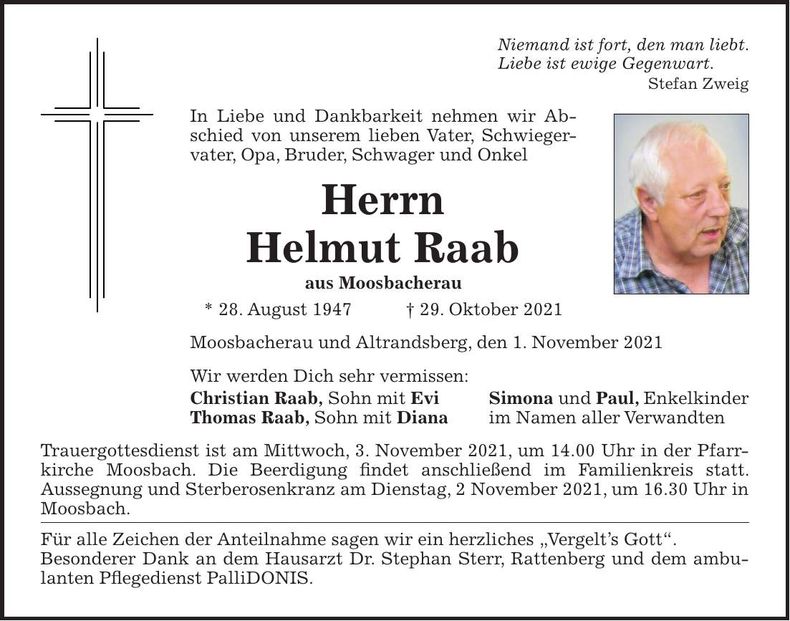 Traueranzeige Helmut Raab